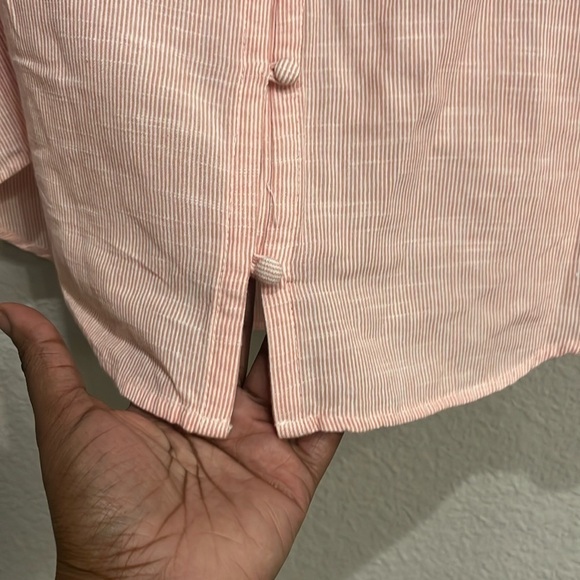 LC Lauren Conrad Women's Shirt Size Small Pink Striped Ruffle Button Up Blouse - Picture 6 of 11